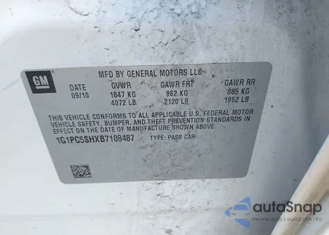 2011 Chevrolet Cruze Ls from USA, damaged, VIN 1G1PC5SHXB7108487